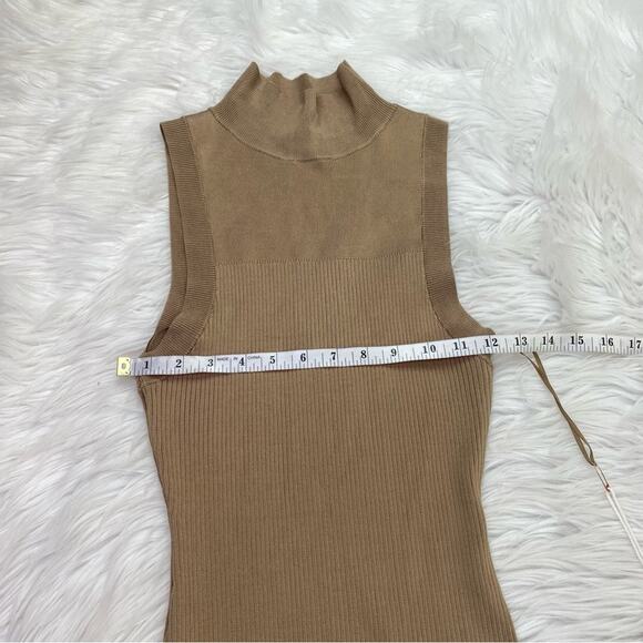 GOOD AMERICAN Ribbed bodycon dress Camel Tan size 1/2 (fits like M) NWT - Picture 6 of 9